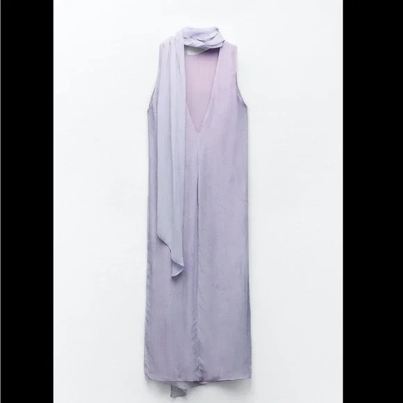 ZARA FLOWY PRINTED DRESS WITH SCARF. Brand new with tag. - Picture 6 of 8